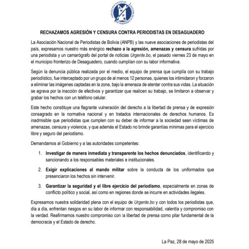 RECHAZAMOS AGRESIÓN Y CENSURA CONTRA PERIODISTAS EN DESAGUADERO